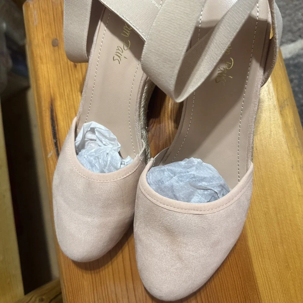 DREAM PAIRS Women Espadrilles Wedge Sandals Sz 9 Elastic Ankle Strap Close Toe
